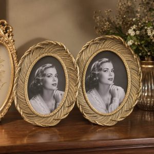 Feather Design Oval Gold Photo Frame tabletop display